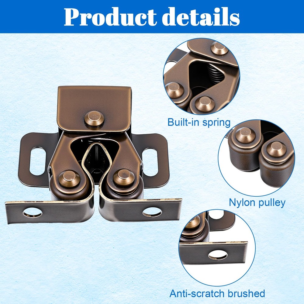 4 Pack Double Roller Catch with Spear Strike Cabinet Closet Doors Roller Catch