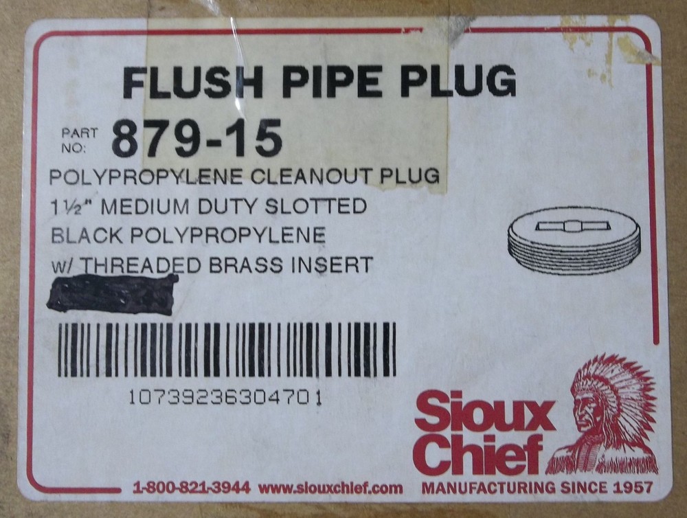 Sioux Chief 1-1/2" Slotted ABS Flush Pipe Plug w/ Threaded Brass Insert Cleanout