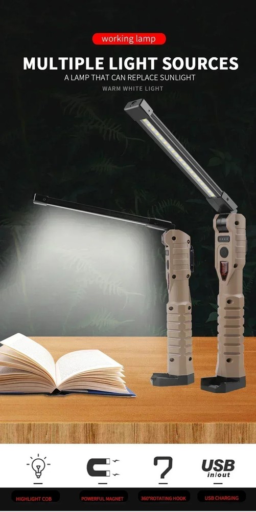 Folding COB XPE LED Work Light Flashlight USB Rechargeable SOS Torch