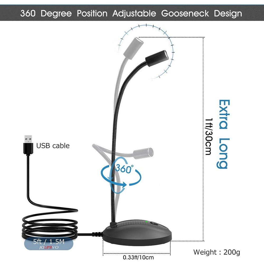 USB Microphone, 360 Degree Adjustable Gooseneck Design, Mute Button & LED Ind...