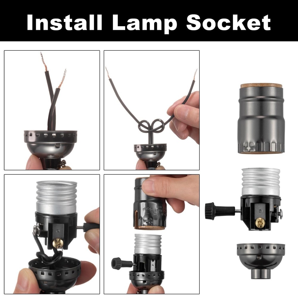 3 Way Dimmable Socket Kit - E26 Base, Turn Knob for Low-Medium-High Light Set...