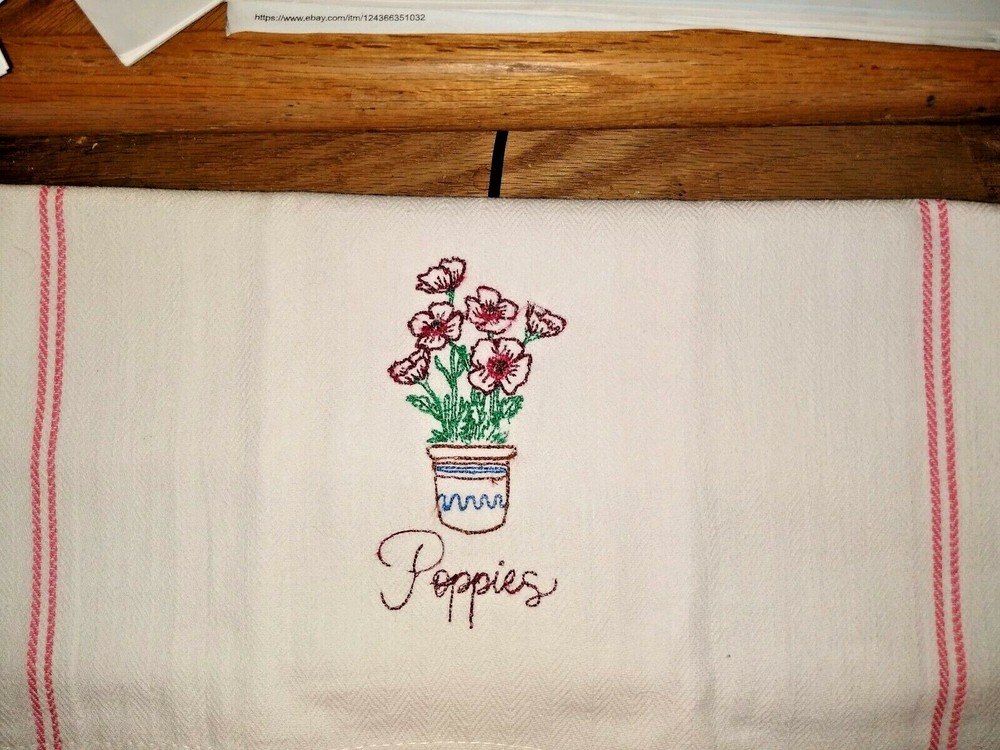 CUSTOM EMBROIDERED KITCHEN TOWELS - POPPIES