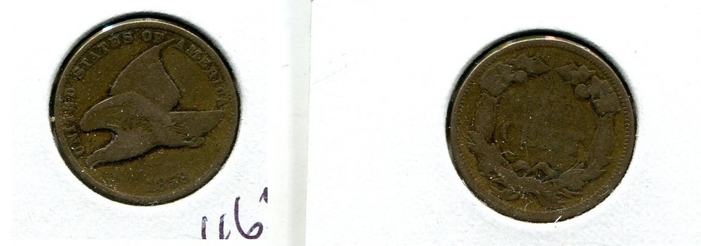 1858 SMALL LETTER FLYING EAGLE PENNY FINE 4652K