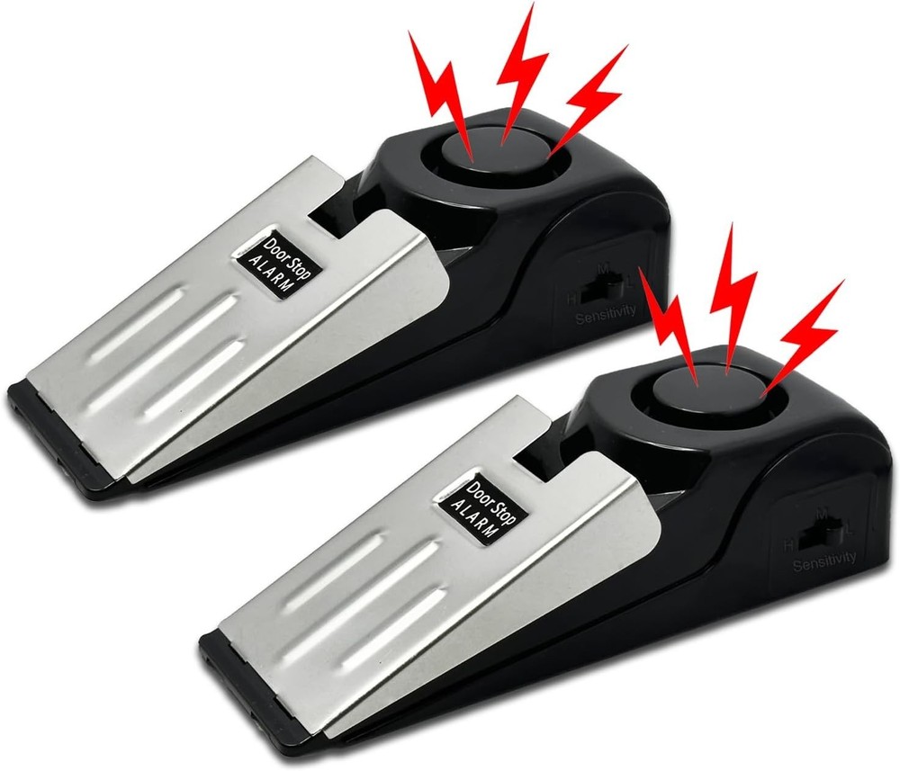 Adjustable Sensitivity Door Stop Alarm - 2 Pack Security for Apartments & Hotels