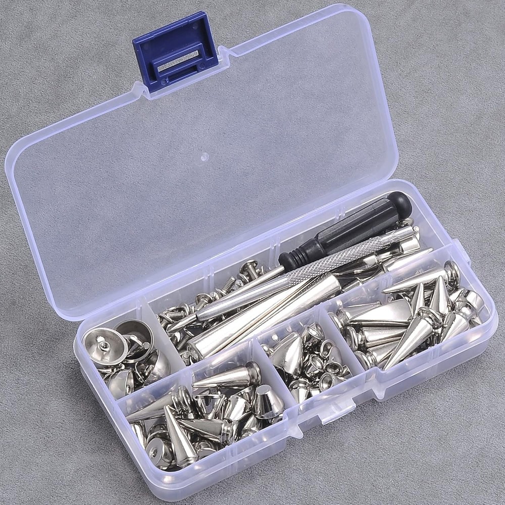 80 Sets Mixed Shape Spikes and Studs Assorted Sizes Silver Color Screw Back B...