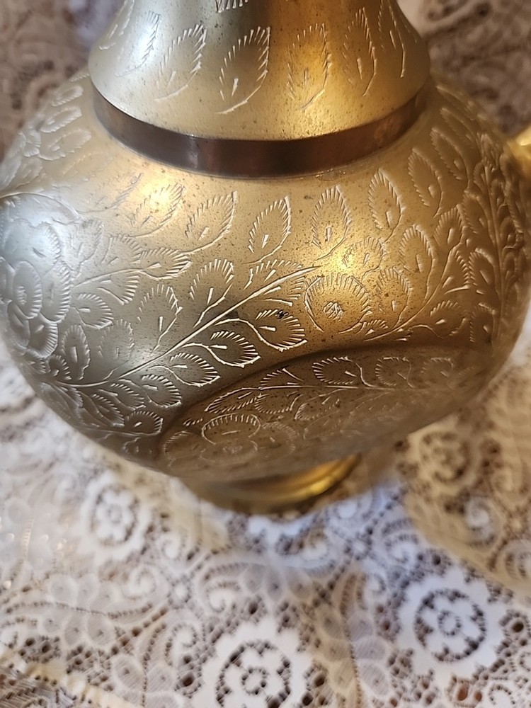 Large Etched Antique Middle Eastern Solid Brass Tea Coffee Pot Pitcher Vase 18IN