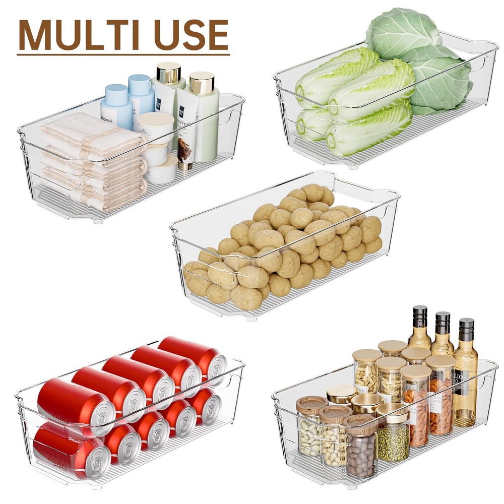 Clear Fridge Organizer, Refrigerator Organizer Bins with Handle, Freezer, Kit...