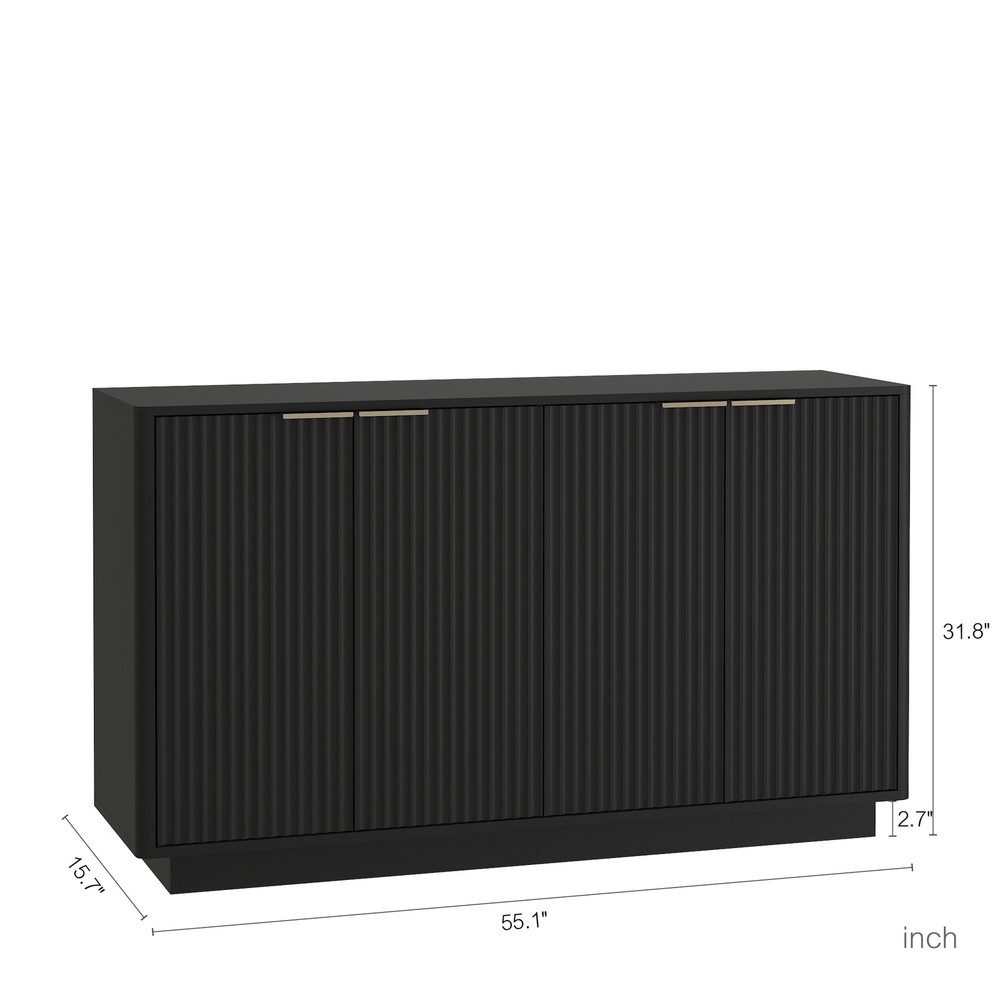 Black Modern Buffet Cabinet with Storage, Fluted Sideboard Large Buffet with A