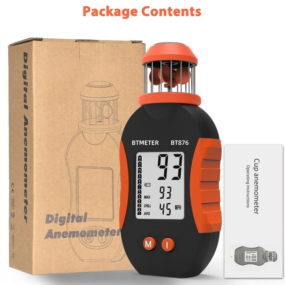 Wind Cup Anemometer Handheld Digital Wind Meter Air Speed 42m/s