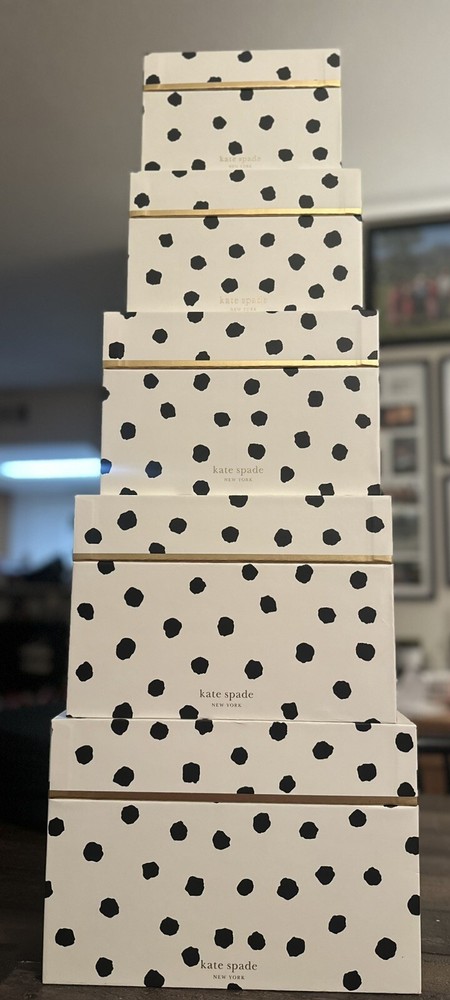 Rare!! Gorgeous Timeless Kate Spade Polka Dot Nesting Storage Boxes