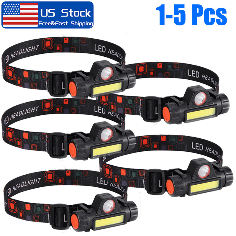 1-5Pack USB Rechargeable Waterproof LED Headlamp Headlight Head Light Flashlight