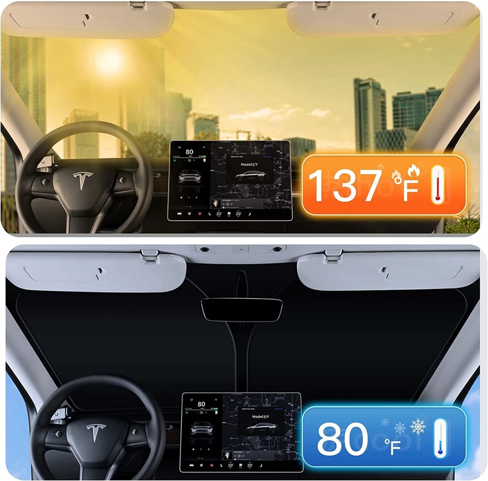Compatible With Tesla Model 3 Model Y Front Windshield Sunshade Cover Foldable