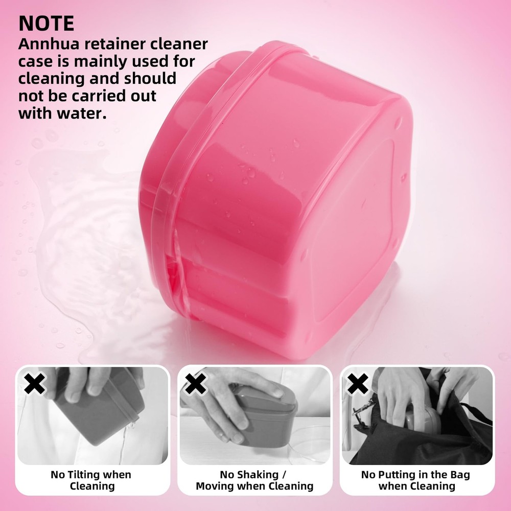 Annhua Denture Retainer Container Case Cleaning,Denture Bath Box False Pink