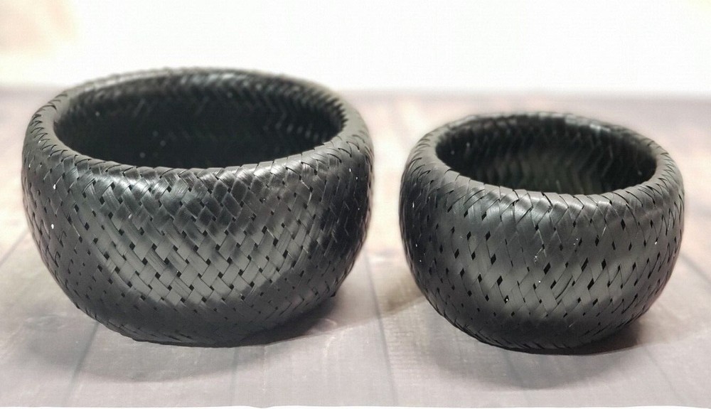 Black Bamboo Nesting Baskets Multipurpose Kitchen Bowls Bathroom Bambu -Set of 2