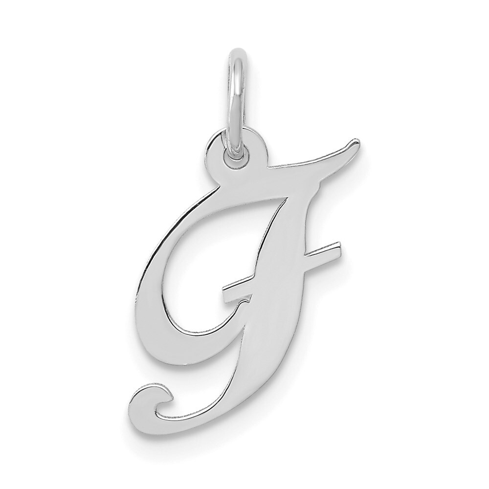 14K White Gold Small Fancy Script Initial F Charm