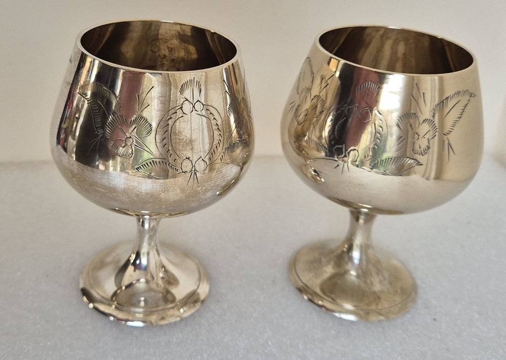 Pair of Silver Plate EPNS Floral Pattern 150ml Part Distressed Goblets
