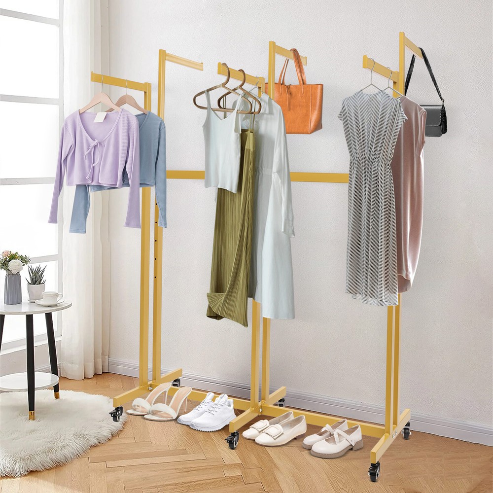 6-Arm Clothing Retail Rack Adjustable Iron Garment Display Rack w/Wheels