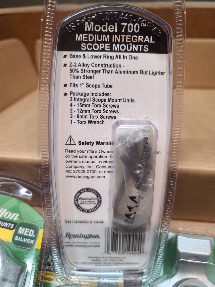 Remington 700 Integral Scope Ring Mounts Medium Silver 19424 1" NEW IN PACKAGE