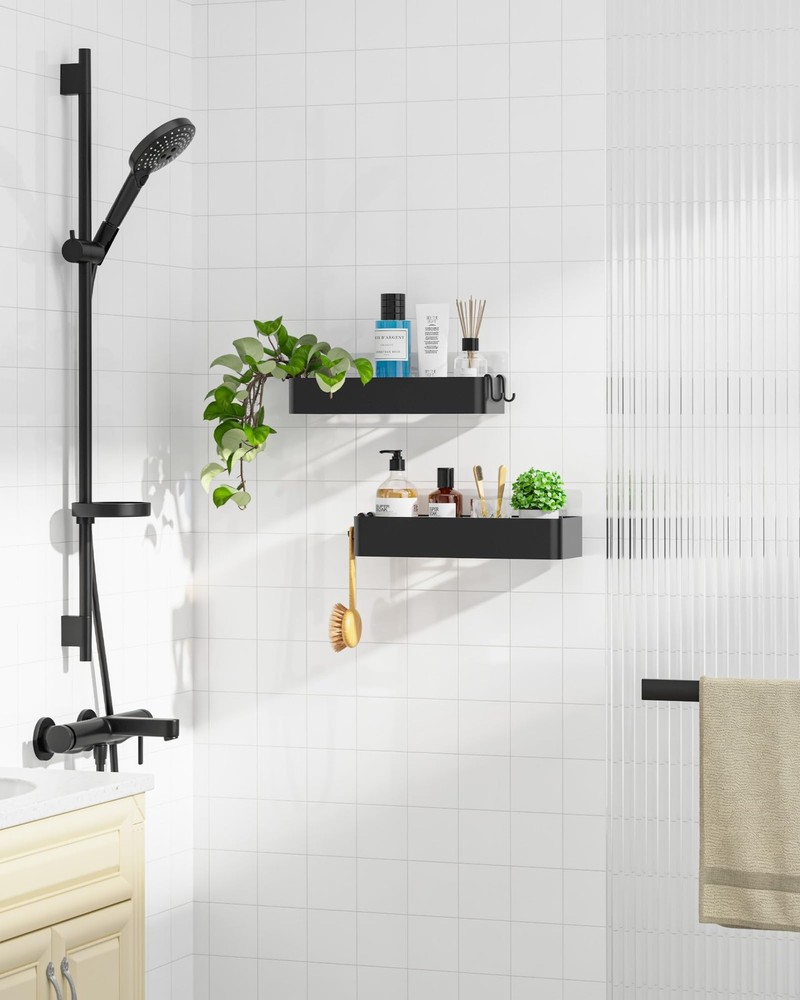 Kitsure Shower Caddy - 2 Pack Adhesive Organizer, Large, Black