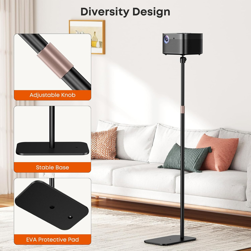 Universal Projector Stand – Height Adjustable Floor Stand with 360° Rotating Bal
