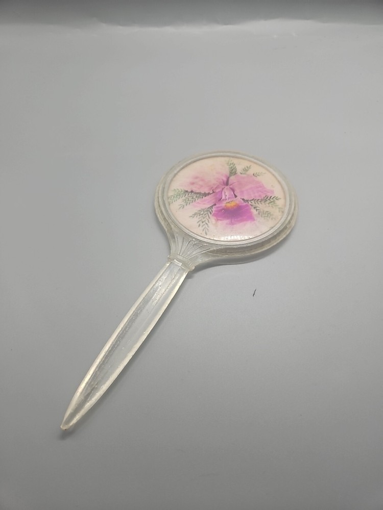 Vintage Hand Mirror Plastic Floral