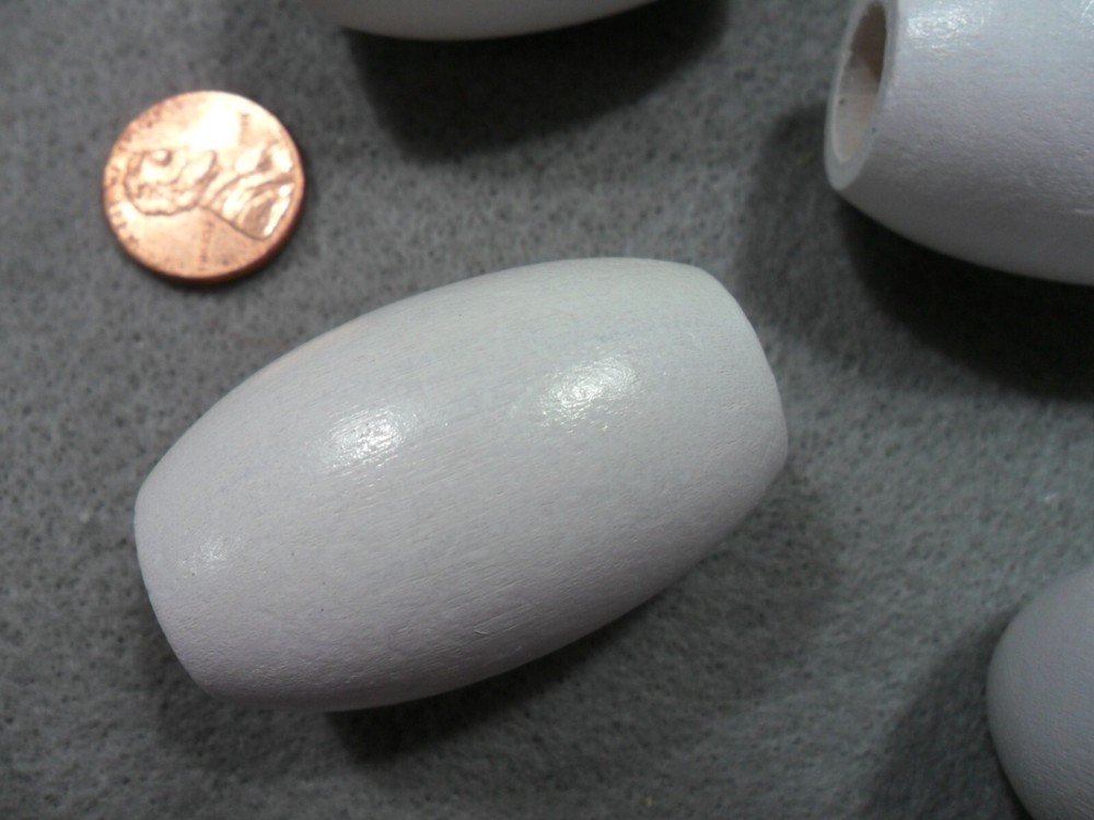 Vintage Large Macrame White Oval Wood Beads