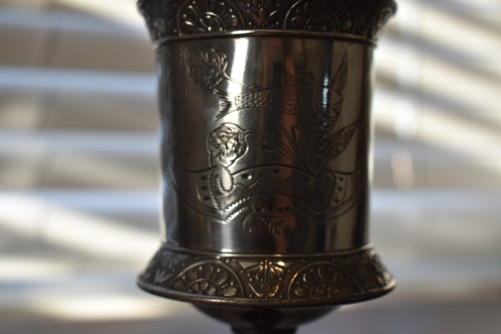 Wm. Rogers silverplate chalic goblet w/etched fish motif