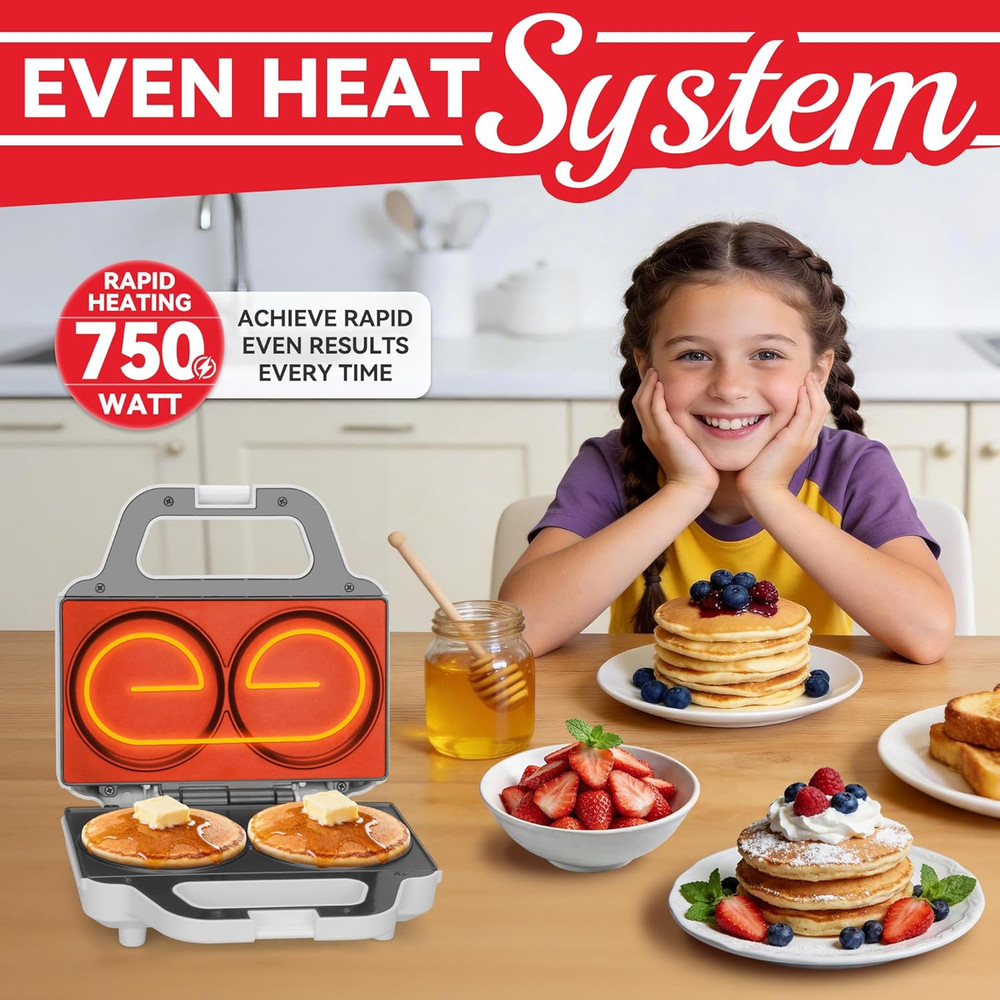 Double Mini Pancakes Maker Machine, Arepa Maker, Electric Pancake Maker Gridd...