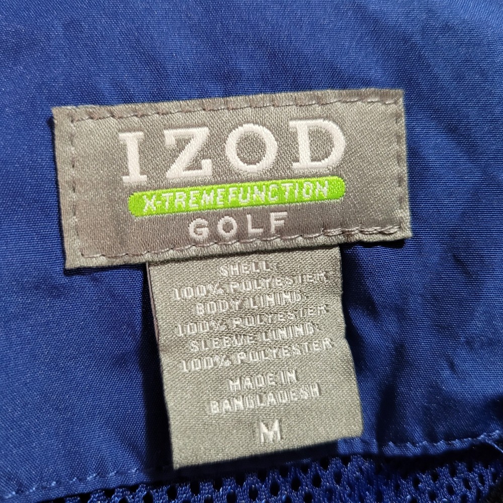IZOD Golf Windbreaker Jacket Mens Medium Blue Pockets Pullover