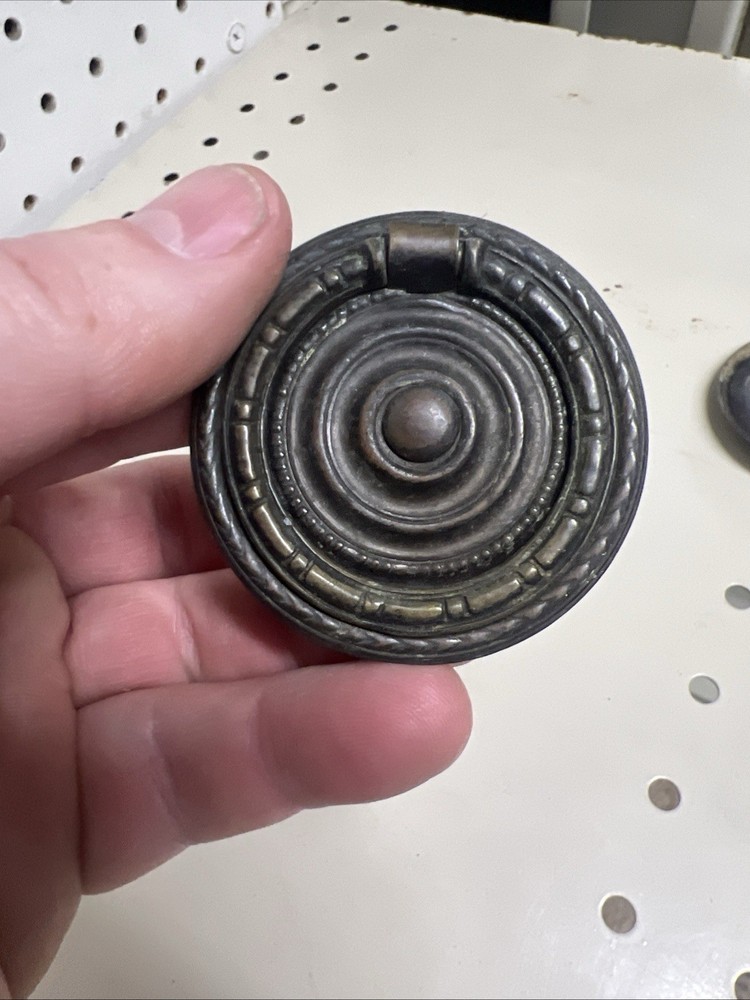 Set of 2 Antique Solid Brass Ring Drawer Pulls 2.25" Wide