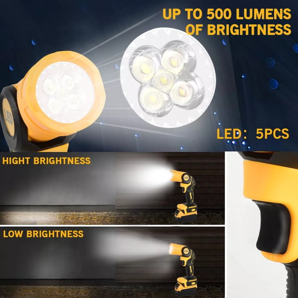 Cordless Work Light for DeWalt 20V Battery, 500LM Flashlight LED Work Light