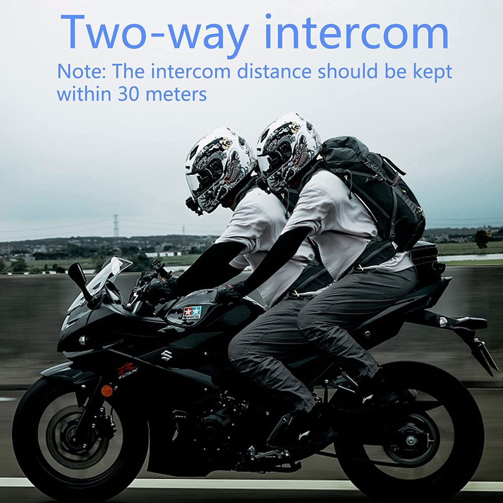 2Pcs Motorcycle Helmet Bluetooth Intercom Headset for front and back Rider