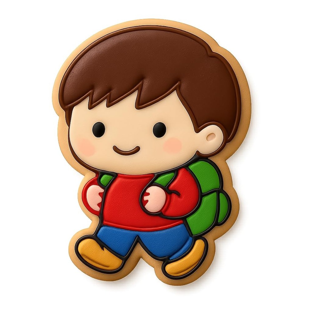 Chibi Boy with Backpack Cookie Cutter & Stamp - 4x3.2"
