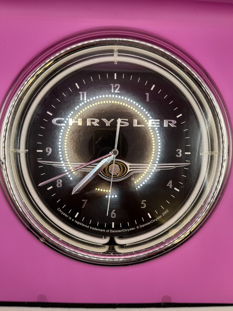 Chrysler Neon Wall Clock Plastic Case Black Face Garage Man Cave