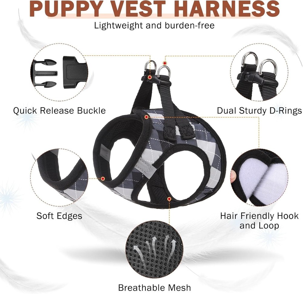 Small Dog Harness & Leash Collar Set Step in No Pull Soft Mesh Dog Harnesses