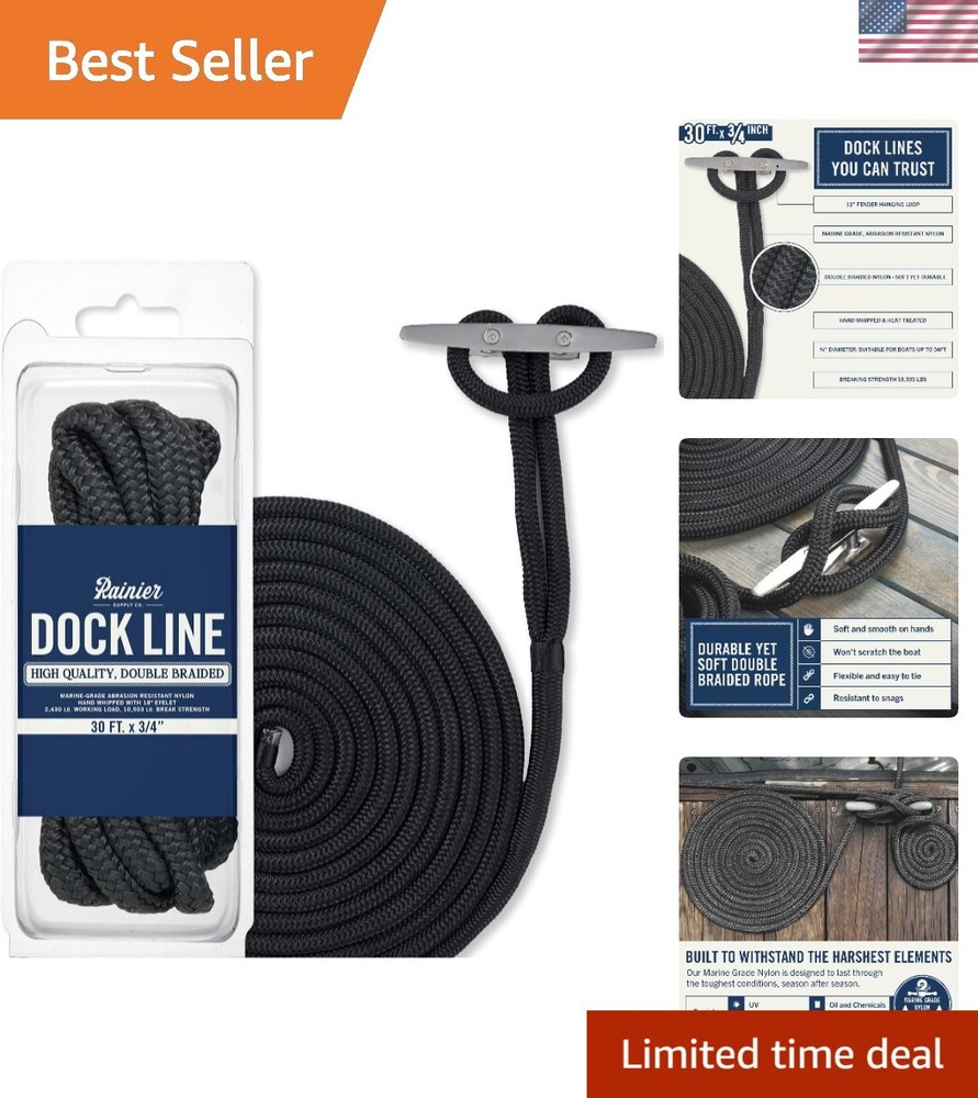 Soft and Durable 30ft Docking Rope with 10,503 lbs Strength - Protect Your Boat