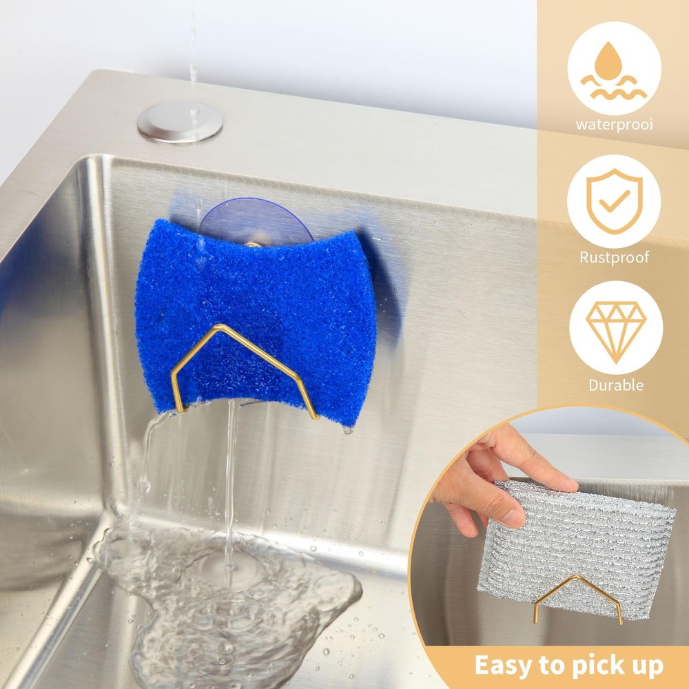Sponge Holder for Kitchen Sink, 2 Pack Suction Cup Stainless Steel Rustproof ...