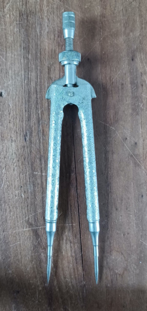Vintage Embossed Metal Bow Compass Divider • Drafting Tool
