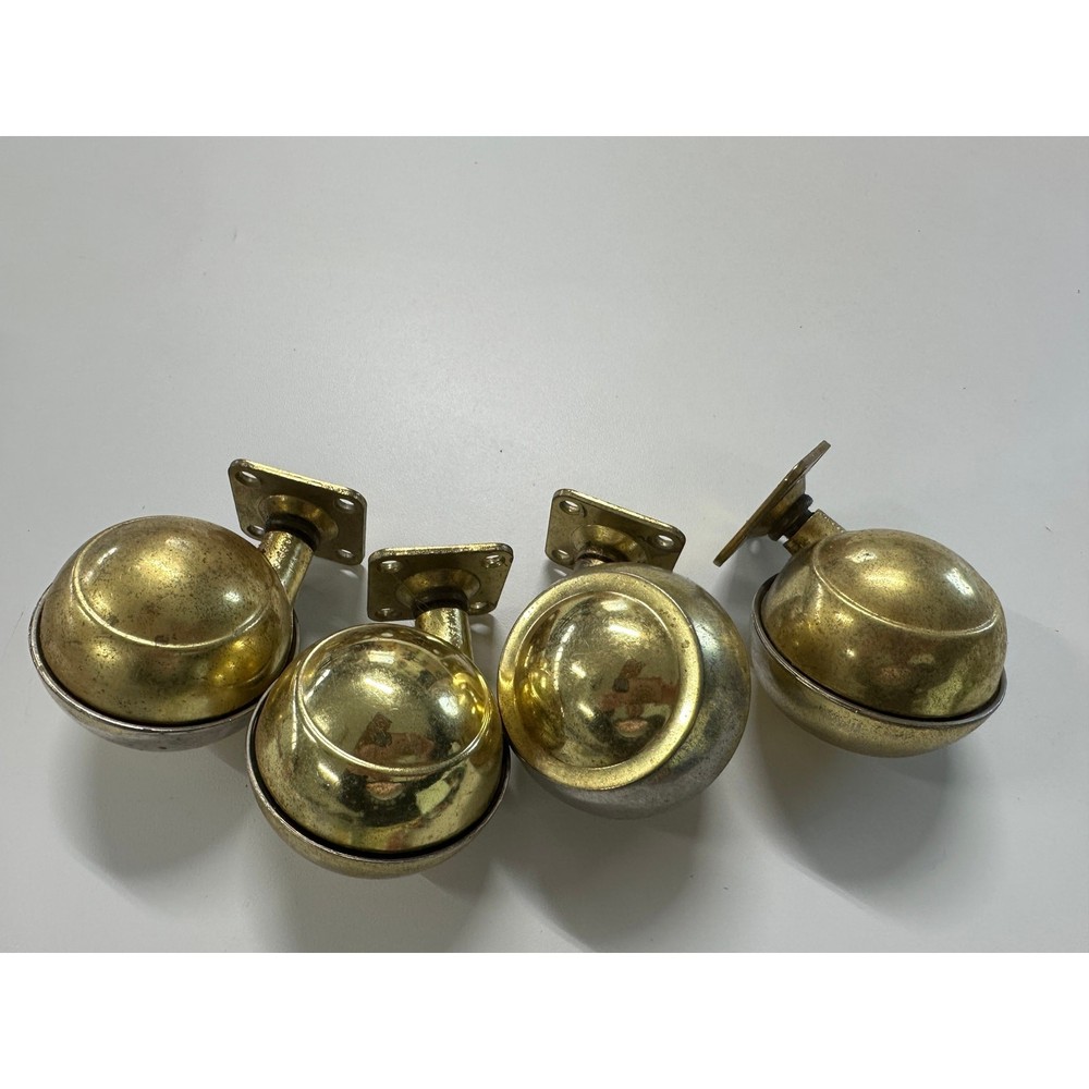 Vintage 4 Brass Wheel Sphere Caster Set 2" Wheel Diameter
