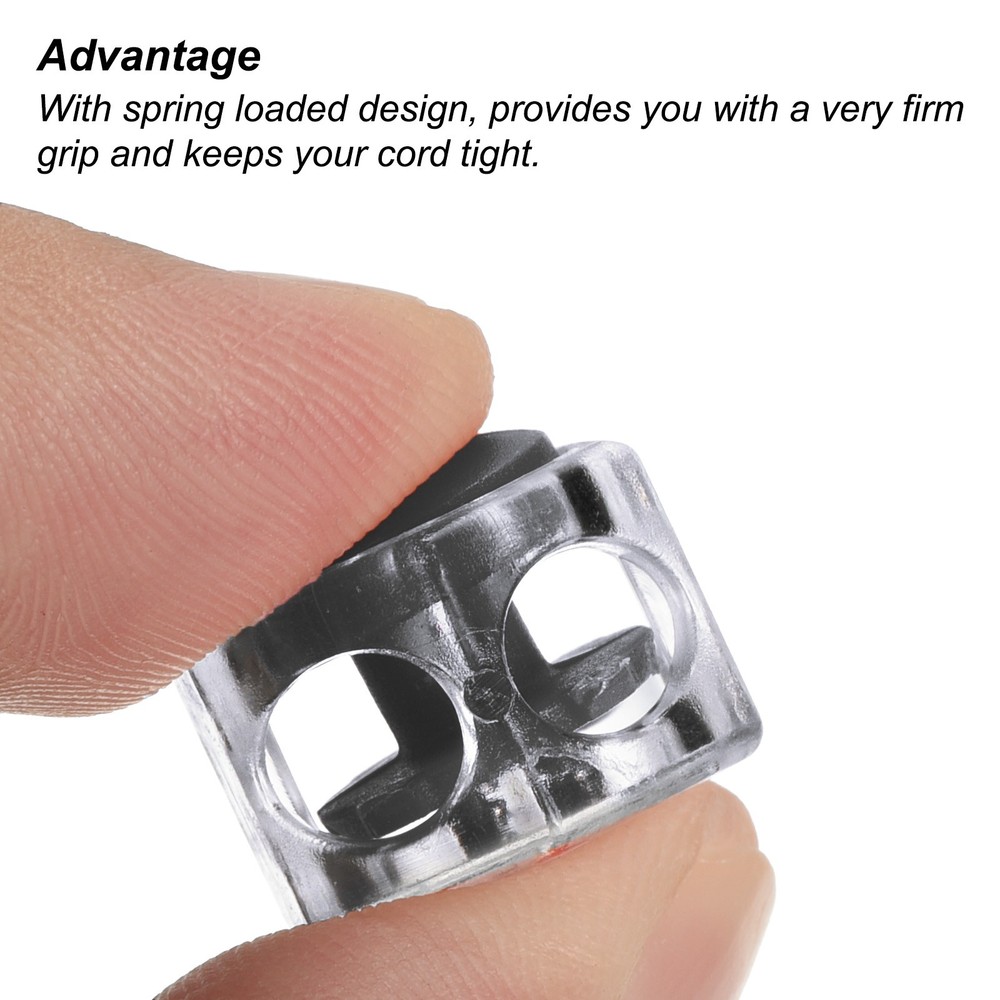 Cord Locks, 50 Pack Hexagonal Spring Toggle Stopper, Clear Black