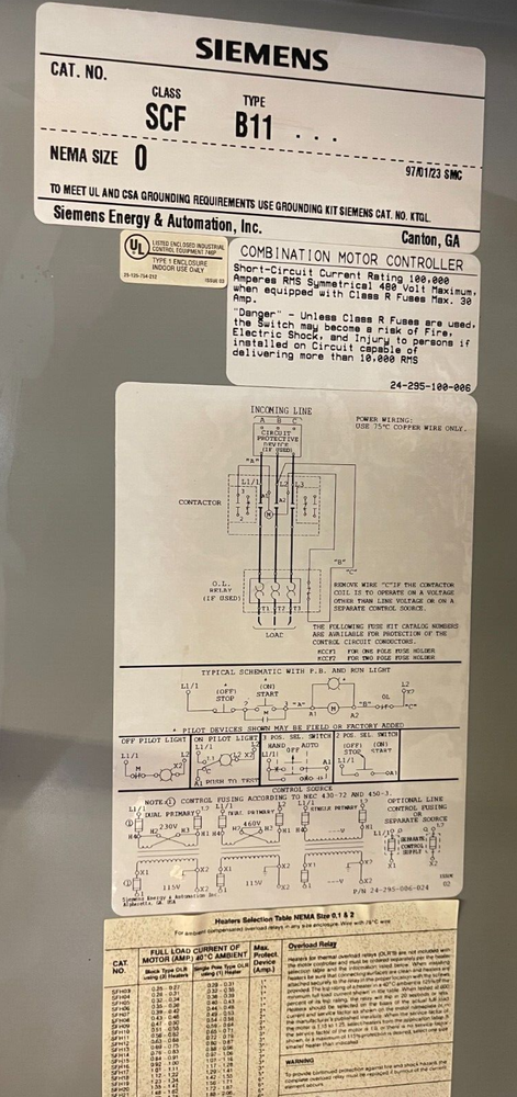SIEMENS SCF B11 NEMA SIZE 0 COMBINATION MOTOR CONTROLLER
