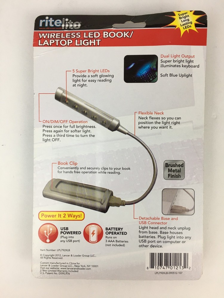 Rite Lite LED Wireless Dimmable Computer / Laptop / Book Light - NEW