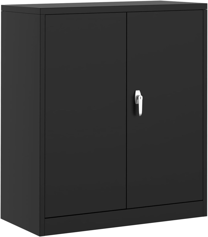 Metal Storage Cabinets With Lockable Handle Doors & Adjustable Shelves Black