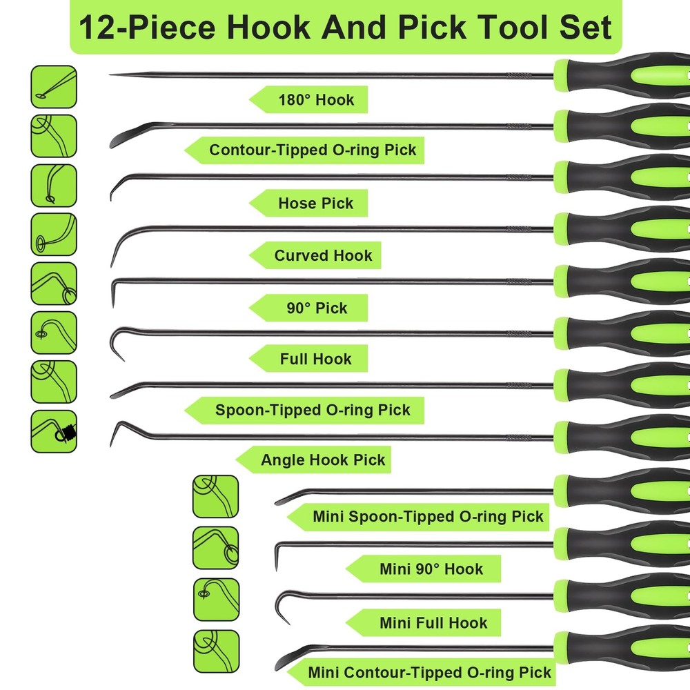 12PCS Automotive Hook and Pick Tool Set,Long & Mini Precision Puller Remover ...