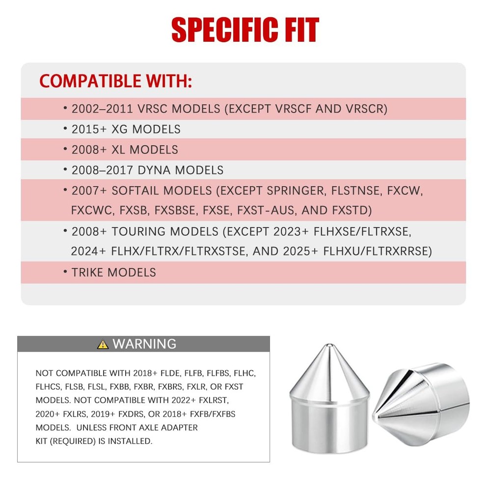 Front Axle Nut Covers CNC Black Chrome Caps Compatible with Harley B-Chrome