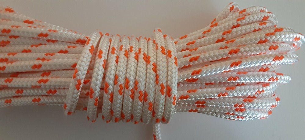 5/16 x 150 ft. Double Braid-Yacht Braid polyester rope hank. White/Orange