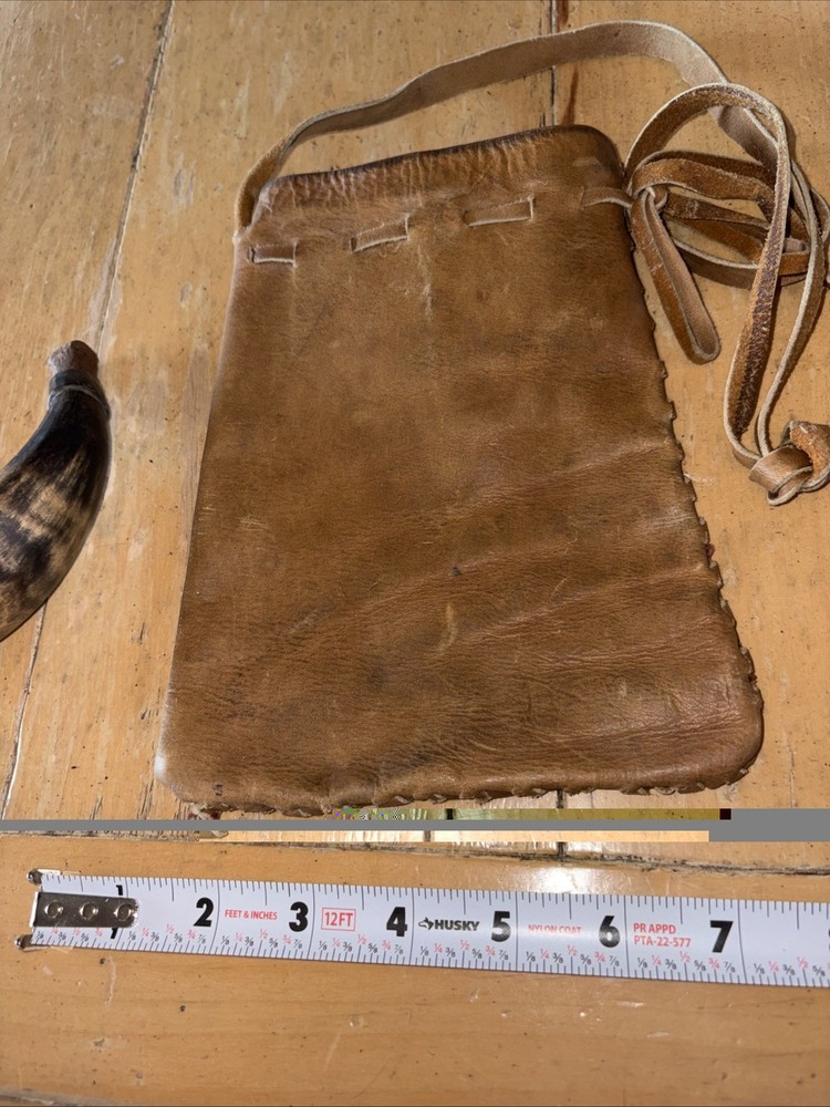 Vintage black powder muzzleloader possible bag and Powder Horn