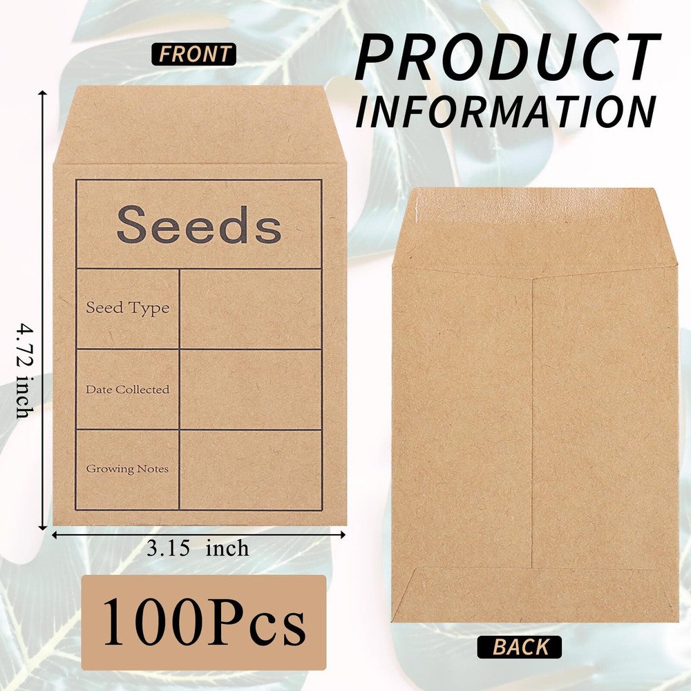 100 Pcs Kraft Seed Packets Envelopes for Flower Vegetables Seeds Storage
