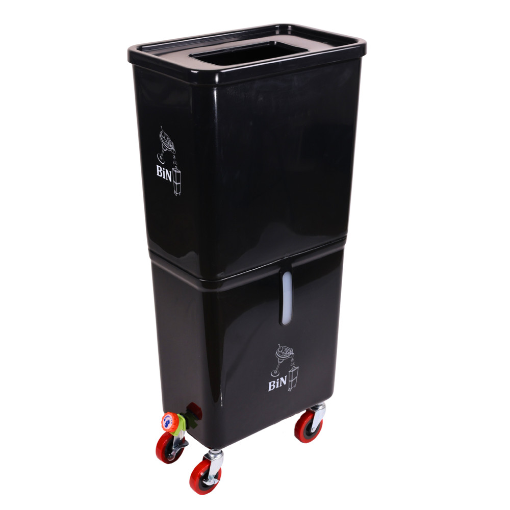 Black Drink Dump Bin w/ Wheels – Dual Compartment Liquid & Trash Disposal