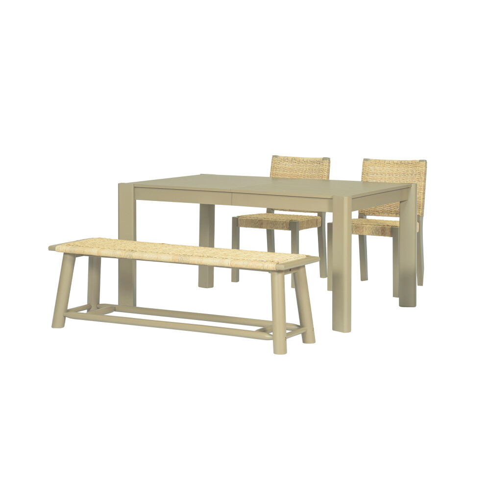 Champagne 59-73" Extendable Table Dining Set, Solid Wood Rattan Chairs
